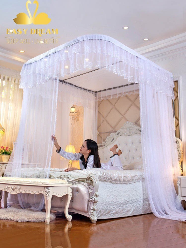 Màn khung không khoan tường có dây kéo ròng rọc cao 2m25   3 cửa , mùng ngủ cao cấp- Chống muỗi