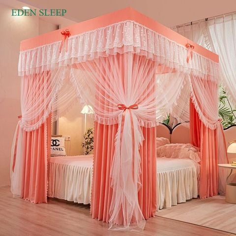 EDEN SLEEP Màn chống muỗi gia đình 3 cửa, mùng khung  rèm vải cản sáng,trọn bộ màn khung vuông dày dặn chống bụi 2 lớp