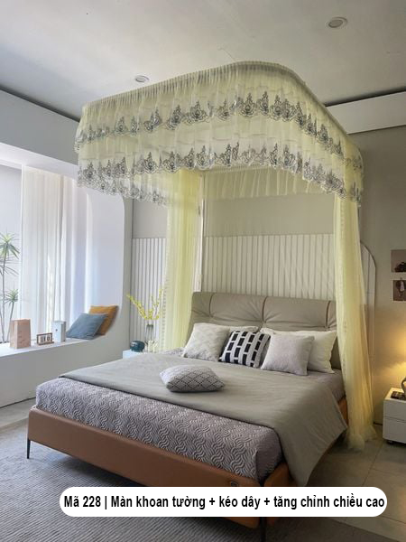 SALE Mùng khung không khoan tường cao cấp -Màn khung ròng rọc kéo dây tăng chỉnh được chiều cao