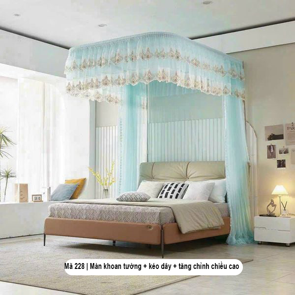 SALE Mùng khung không khoan tường cao cấp -Màn khung ròng rọc kéo dây tăng chỉnh được chiều cao