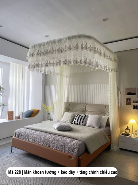 SALE Mùng khung không khoan tường cao cấp -Màn khung ròng rọc kéo dây tăng chỉnh được chiều cao