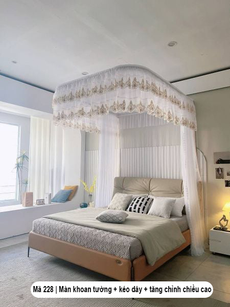 SALE Mùng khung không khoan tường cao cấp -Màn khung ròng rọc kéo dây tăng chỉnh được chiều cao