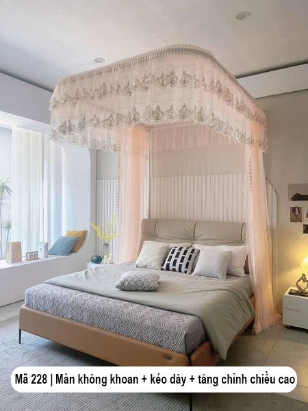 SALE Mùng khung không khoan tường cao cấp -Màn khung ròng rọc kéo dây tăng chỉnh được chiều cao