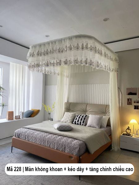 SALE Mùng khung không khoan tường cao cấp -Màn khung ròng rọc kéo dây tăng chỉnh được chiều cao