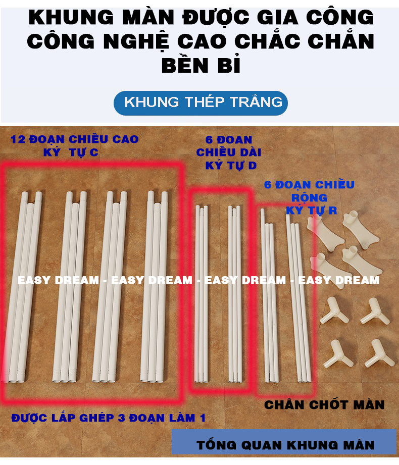 Màn khung không khoan tường 8018e khung thép Không gỉ - Mùng ngủ chống muỗi hiện đại