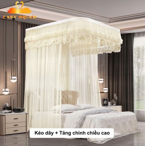 Mùng khung không khoan tường cao cấp EASY DREAM -Màn khung ròng rọc kéo dây tăng chỉnh được chiều cao
