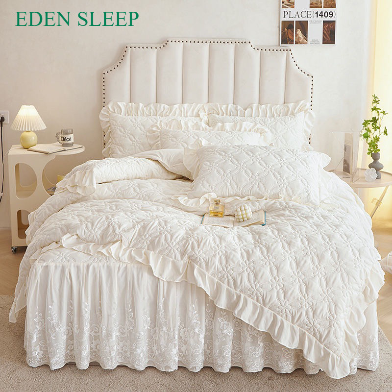 Sét 4 món ga đũi, thêu ren; sợi bông đậu nành an toàn cho da