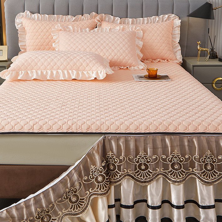 Váy Giường Cao Su Ren Phong Cách Châu Âu Màu Trơn Có Thể Tháo Rời Cao Cấp Mới, Bộ