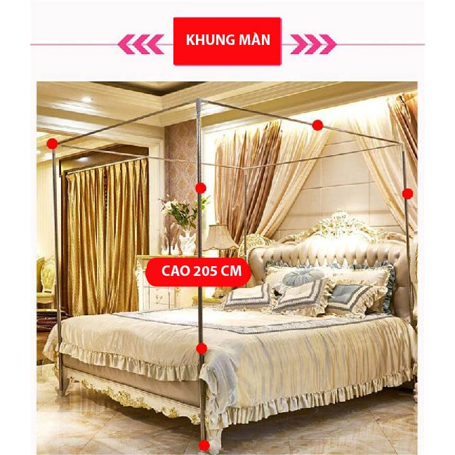 Màn khung không khoan tường Mùng ngủ cao cấp chống muỗi Kiểu dáng công chúa hiện đại đẹp