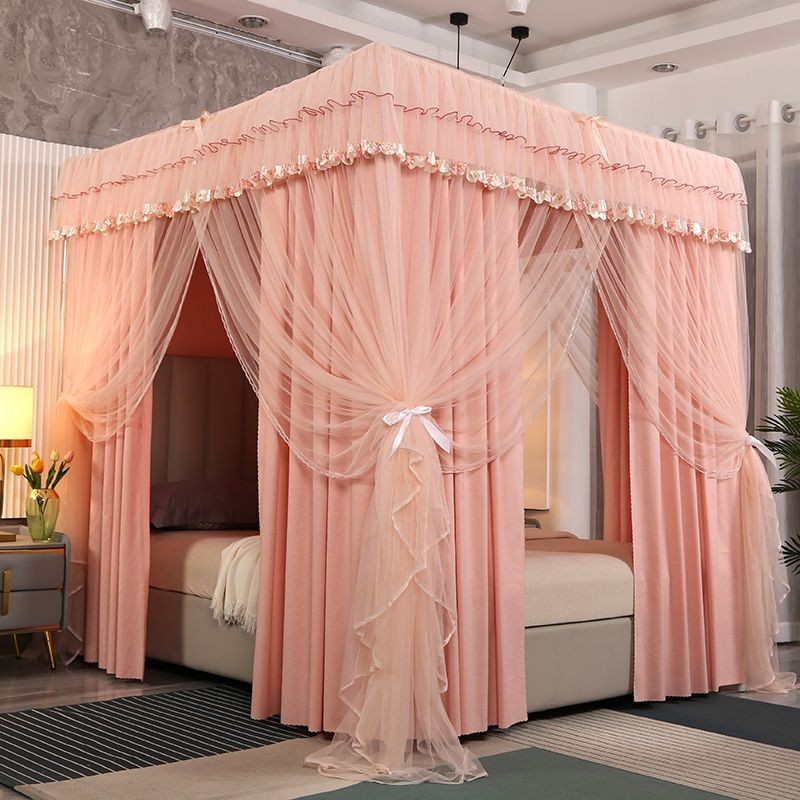 EDEN SLEEP Bộ màn chụp mùng chống muỗi có khung vuông, rèm giường 2 lớp cản sáng gia đình phong cách công chúa