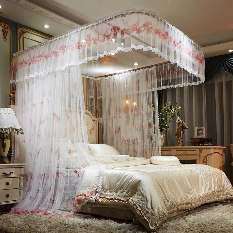 Màn khung không khoan tường Mùng Công chúa ròng rọc  Khung inox , Vải tuyn lưới mắt nhỏ  chống muỗi chống