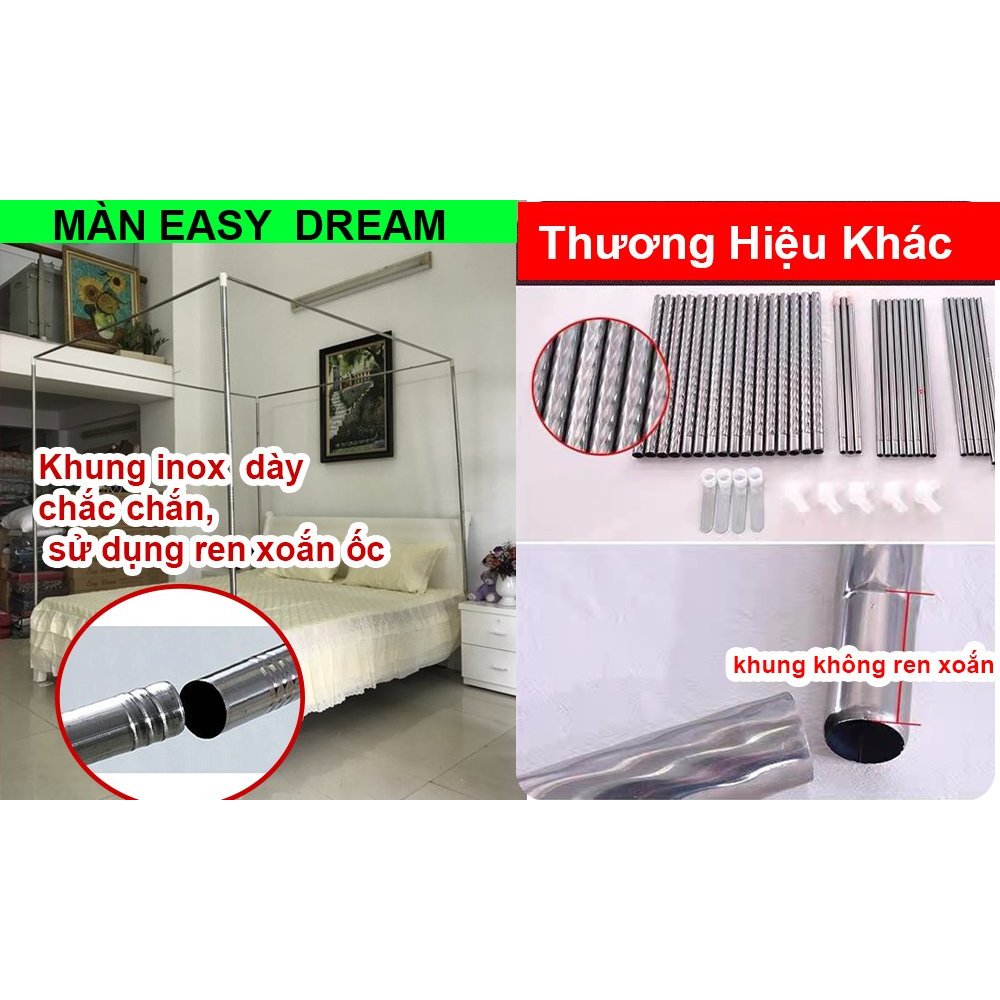 Mùng khung màn ngủ chống muỗi inox cao cấp không khoan tường vải tuyn mắt nhỏ