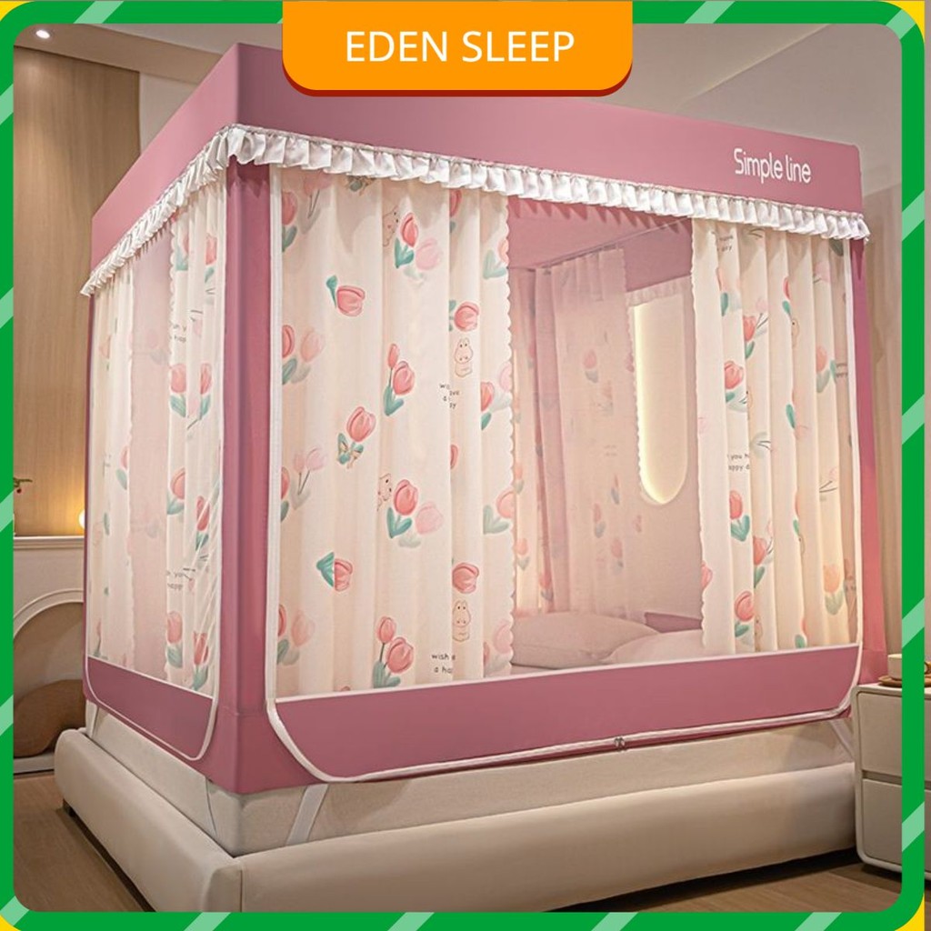 EDEN SLEEP Trọn bộ mùng khung,màn chống muỗi, rèm giường dùng trong gia đình, có khóa kéo chống bụi công chúa