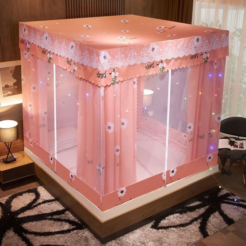 EDEN SLEEP Màn Chống Muỗi Có Dây Kéo Chống Bụi,Màn Chụp,Rèm Giường Chống Muỗi Dày Dặn Chống Rơi Toàn Bộ Mùng Màn Khung