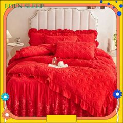 Sét 4 món ga đũi, thêu ren; sợi bông đậu nành an toàn cho da