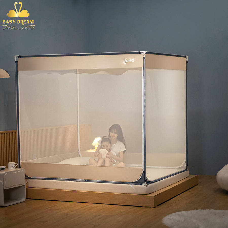 Màn khung vuông không khoan tường nằm dưới sàn để trên giường đều được