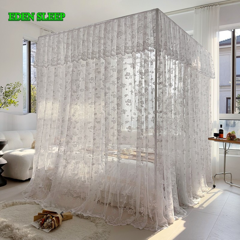 Màn Chống Muỗi Ren Mã Hóa Dày Dặn Kiểu Pháp Sàn Công Chúa Ba Cửa Phòng Ngủ Đôi Cung Điện Giá Đỡ Sơn