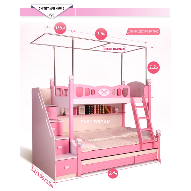 Màn khung dành cho giường tầng Trẻ Em  không khoan tường Cao Cấp