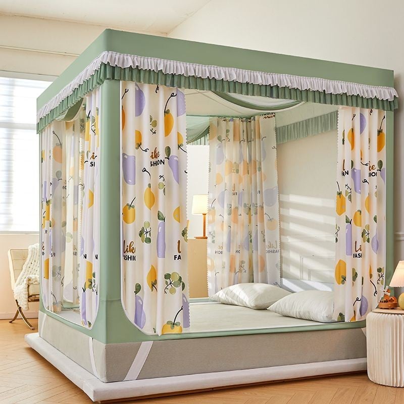 EDEN SLEEP Màn chống muỗi trẻ em rèm giường trọn bộ màn khung vuông khóa kéo 3 cửa,chống bụi 1.2m-2m mùng khung
