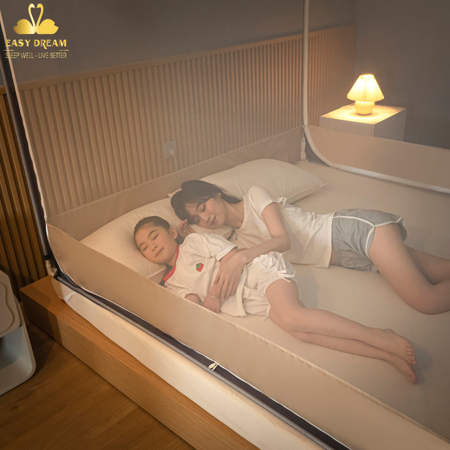 Màn khung vuông không khoan tường nằm dưới sàn để trên giường đều được