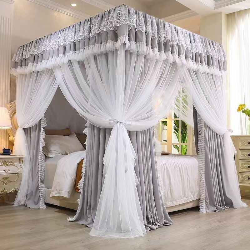 Rèm Giường Hai Lớp Che Nắng Công Chúa Mẫu Mới, Giá Đỡ Sàn Tích Hợp Ba Cửa Chống Gió Và Chống Muỗi Phòng Ngủ Gia Đình