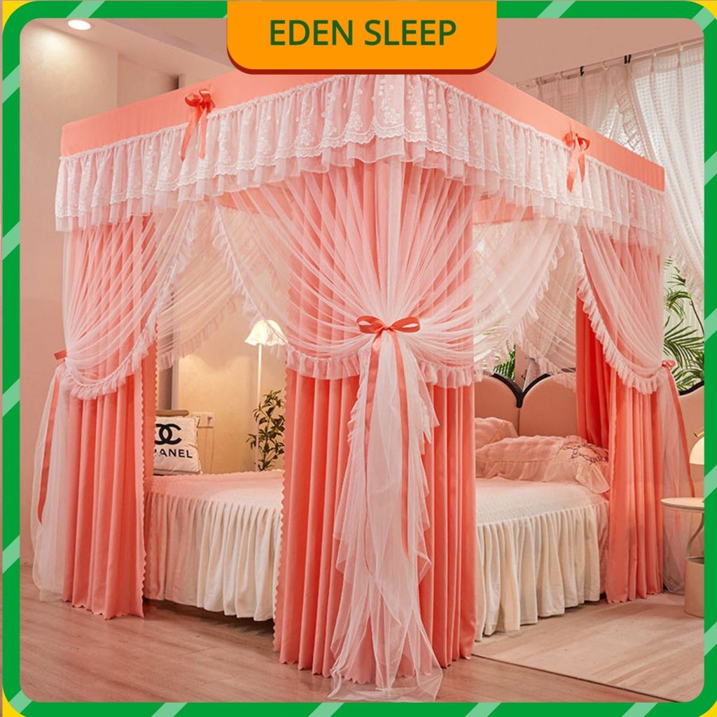 EDEN SLEEP Trọn bộ mùng khung chống muỗi gia đình, rèm giường cản sáng, màn khung chống bụi kiểu công chúa rèm dày dặn