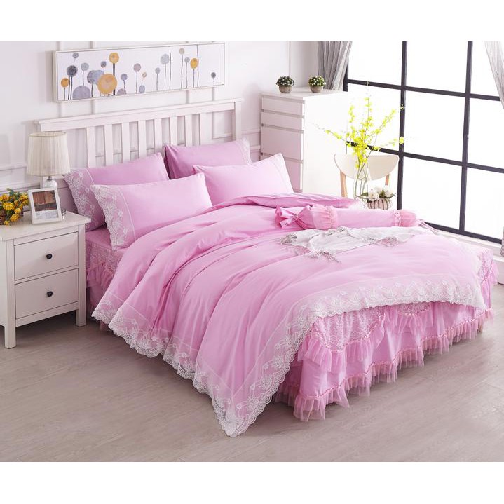 Chăn ga gối cưới cotton cao cấp ren thêu