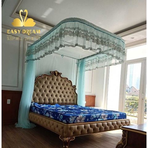 Màn khung ròng rọc cao cấp không khoan tường Mùng ngủ  có dây kéo - chiều cao 2m25  vải voan cao cấp