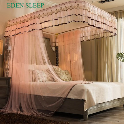 EDEN SLEEP  HẠNG 2  Màn chống muỗi dẫn hướng hình chữ U kiểu công chúa mới, giá đỡ đường ray ba cửa ba cửa được mã hóa