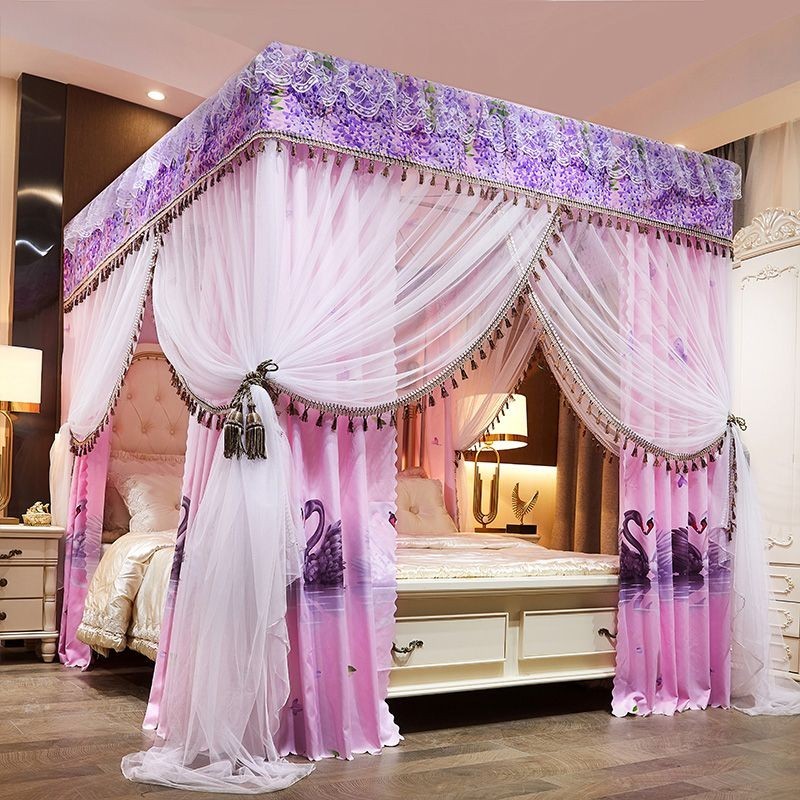 EDEN SLEEP Mùng khung chống muỗi gia đình trọn bộ màn chụp phong cách công chúa, rèm cản sáng dày 3 cửa