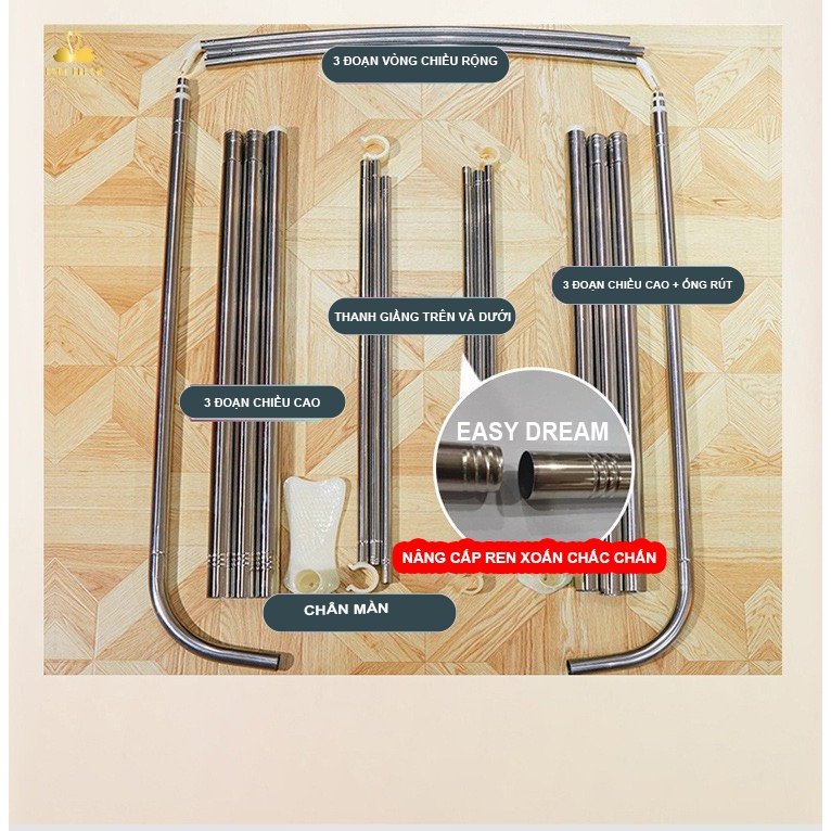 Màn khung thu gọn không khoan tường - mẫu mới - mùng ngủ cao cấp