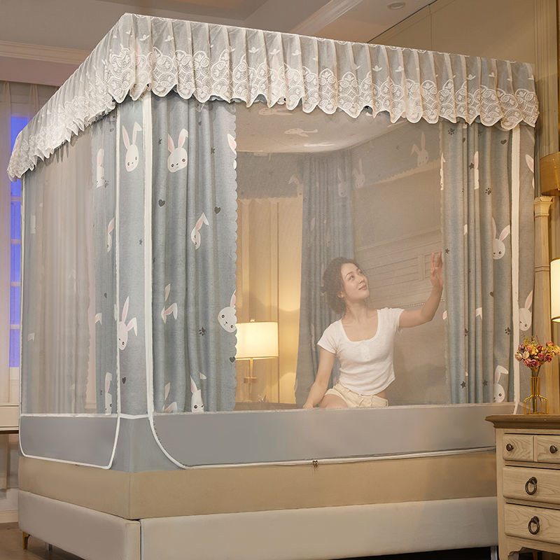 Ghế Giường Lưới Chống Muỗi Ba Cửa Chống Bụi Mái Che Nắng Rèm Cửa Sơn Giá Đỡ Dây Kéo Bao Kín Hoàn Toàn Chống Rơi Rèm Giườ