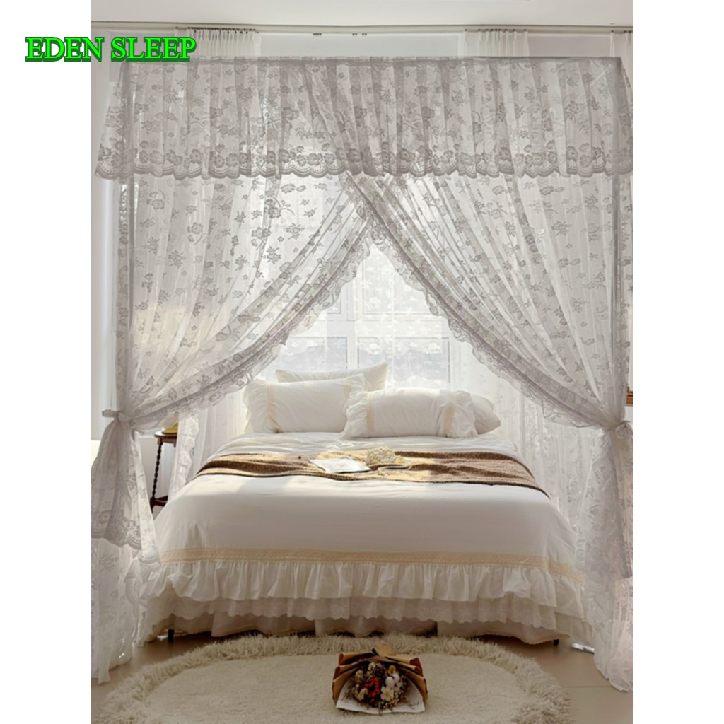 Màn Chống Muỗi Ren Mã Hóa Dày Dặn Kiểu Pháp Sàn Công Chúa Ba Cửa Phòng Ngủ Đôi Cung Điện Giá Đỡ Sơn