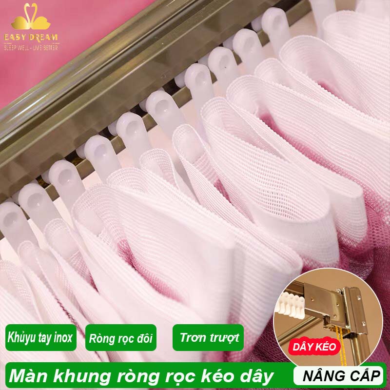 Màn khung không khoan tường ròng rọc kéo dây cao cấp EASY DREAM -Mùng ngủ cao cấp hiện đại kiểu dáng công chúa