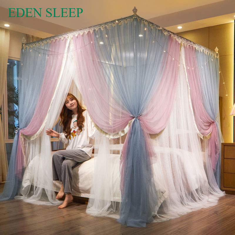 EDEN SLEEP Mùng khung chống muỗi,màn khung vuông,phòng ngủ cao cấp 1,2m-1,8m-2m, rèm giường dày 3 cửa