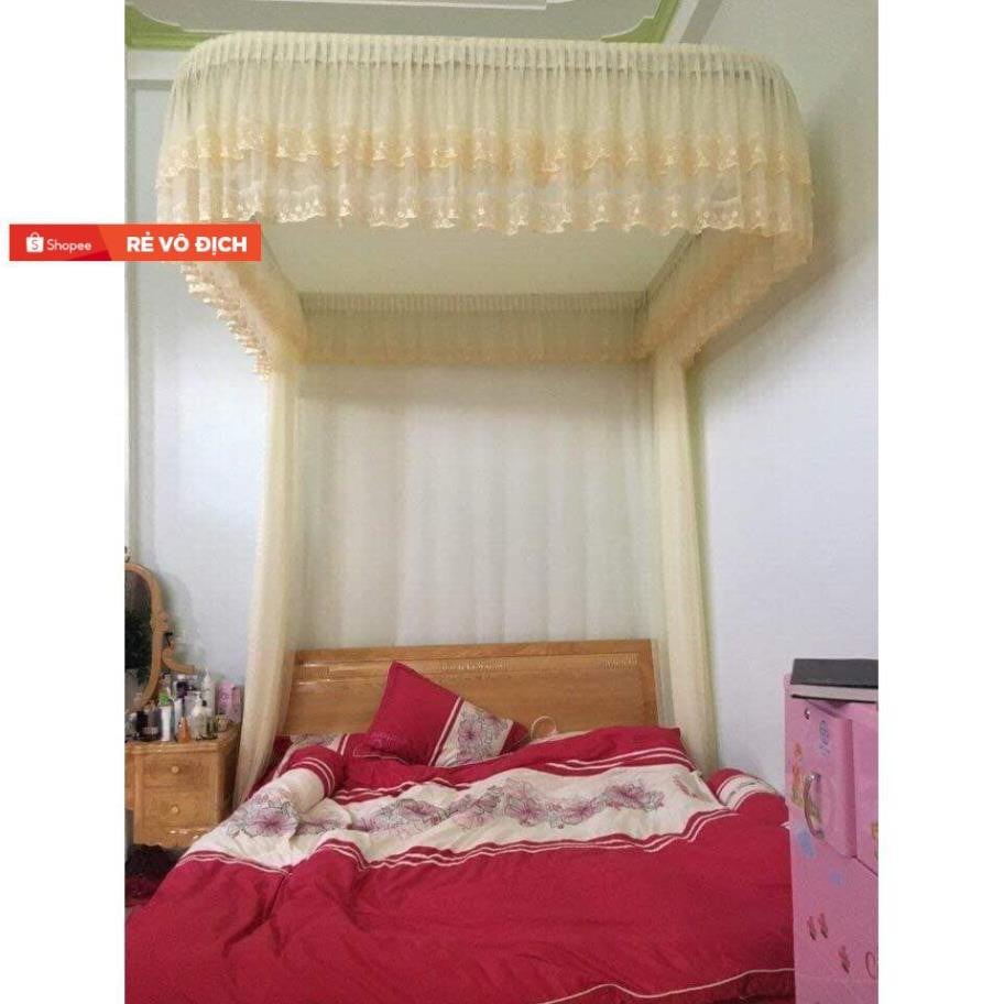 Mùng (màn) khung ròng rọc phải khoan tường có dây kéo -khung hợp kim nhôm tĩnh điện-vải vôn xịn-chống muỗi