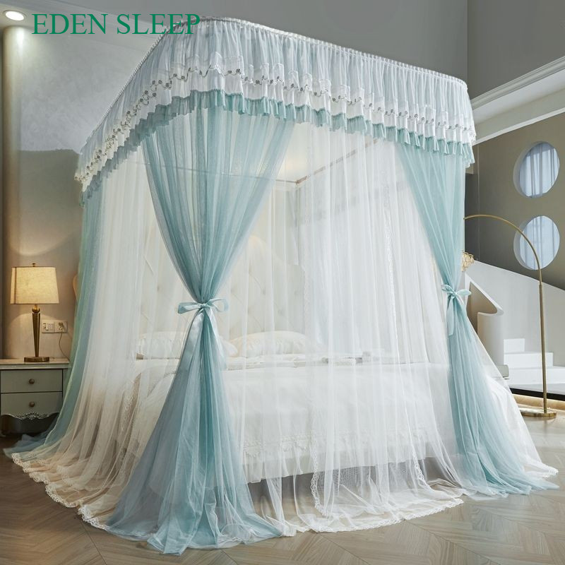 EDEN SLEEP  HẠNG 2  Màn chống muỗi dẫn hướng hình chữ U kiểu công chúa mới, giá đỡ đường ray ba cửa ba cửa được mã hóa