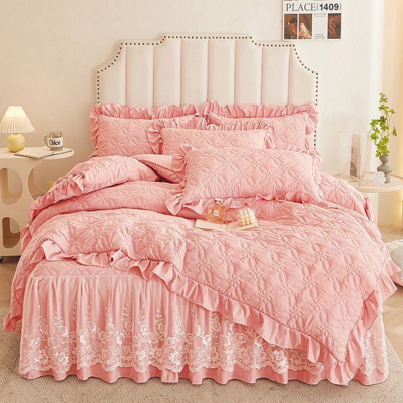 Sét 4 món ga đũi, thêu ren; sợi bông đậu nành an toàn cho da