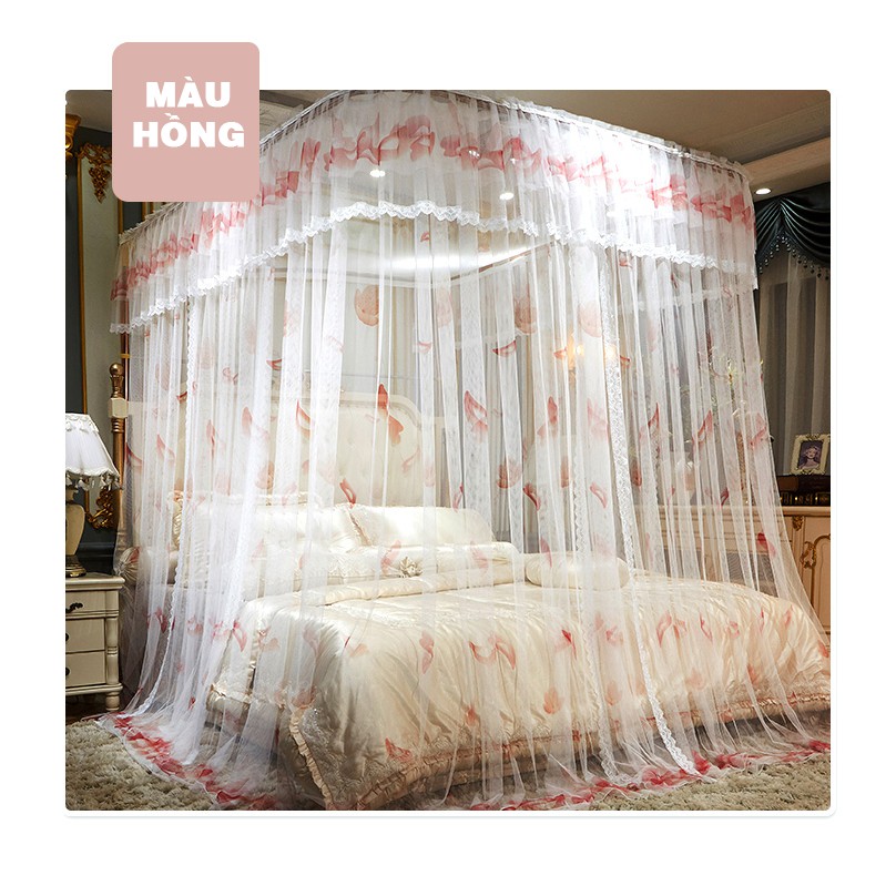 Màn khung không khoan tường Mùng Công chúa ròng rọc  Khung inox , Vải tuyn lưới mắt nhỏ  chống muỗi chống