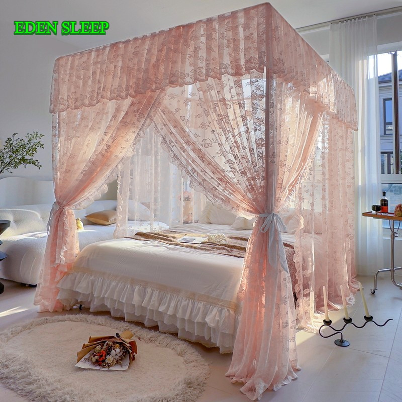 Màn Chống Muỗi Ren Mã Hóa Dày Dặn Kiểu Pháp Sàn Công Chúa Ba Cửa Phòng Ngủ Đôi Cung Điện Giá Đỡ Sơn