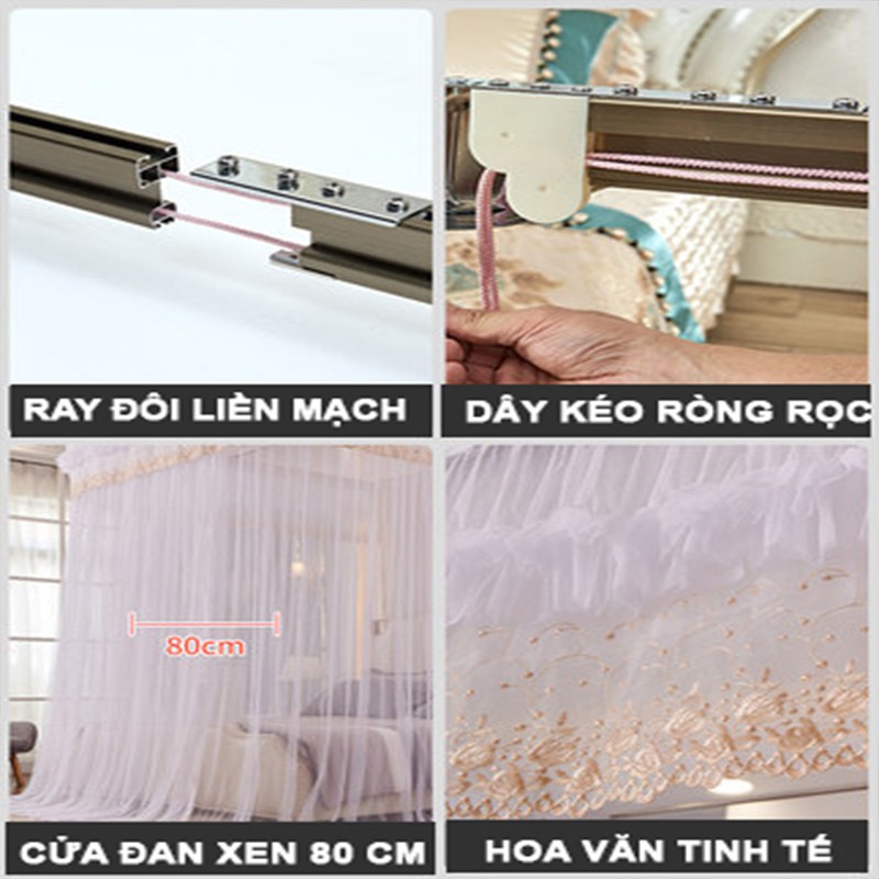 Màn (mùng ) khung không khoan tường  có dây kéo ròng rọc cao 2m25 khung inox vải tuyn chống muỗi