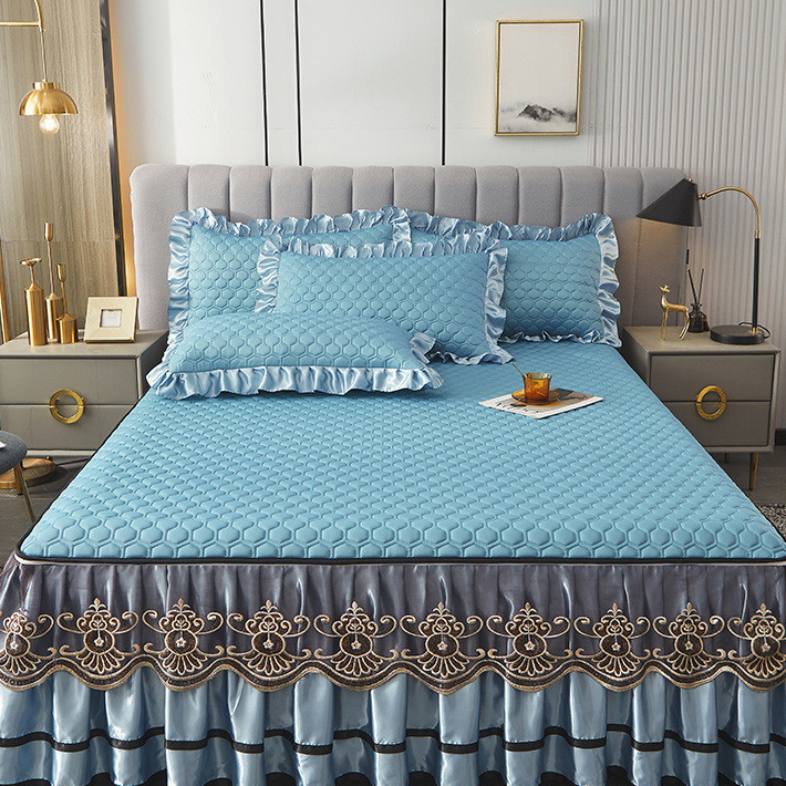 Váy Giường Cao Su Ren Phong Cách Châu Âu Màu Trơn Có Thể Tháo Rời Cao Cấp Mới, Bộ