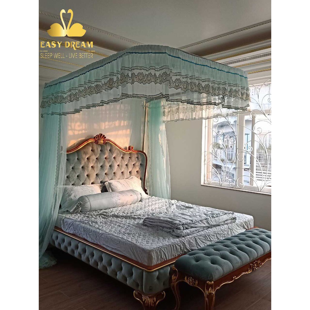 Màn khung ròng rọc cao cấp không khoan tường Mùng ngủ  có dây kéo - chiều cao 2m25  vải voan cao cấp
