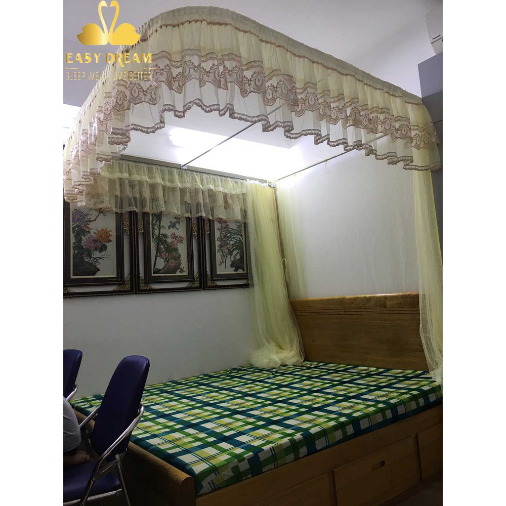 Màn khung ròng rọc cao cấp không khoan tường Mùng ngủ  có dây kéo - chiều cao 2m25  vải voan cao cấp