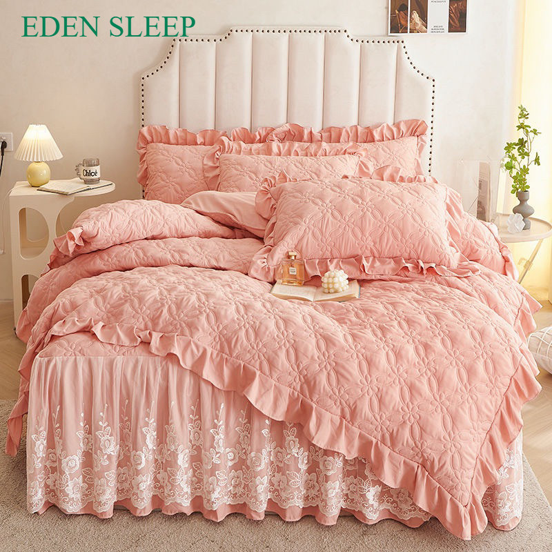 Sét 4 món ga đũi, thêu ren; sợi bông đậu nành an toàn cho da