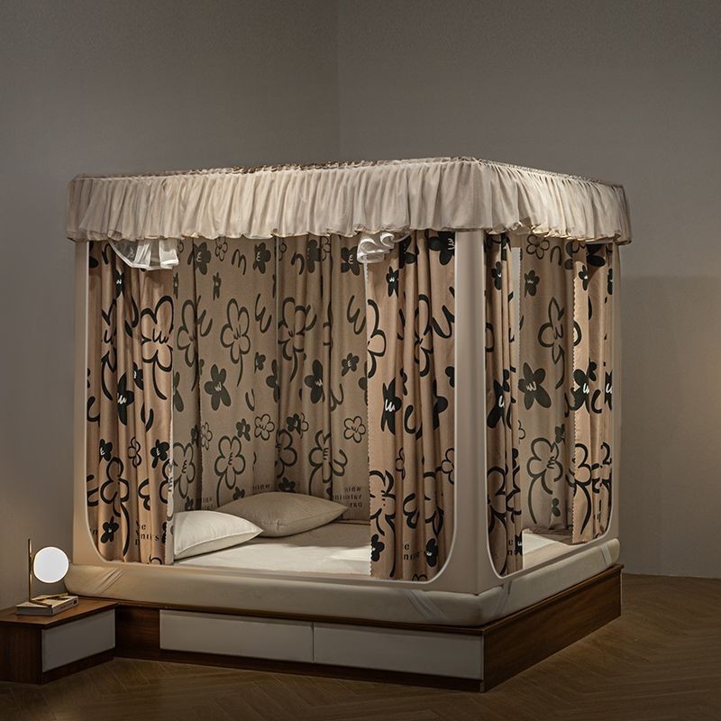 Rèm Giường Chống Sáng Gia Dụng Rèm Chống Rơi Trẻ Em Kiểu Tích Hợp Dây Kéo Ba Cửa Bọc Kín Hoàn Toàn Rèm Chống Bụi Yurt