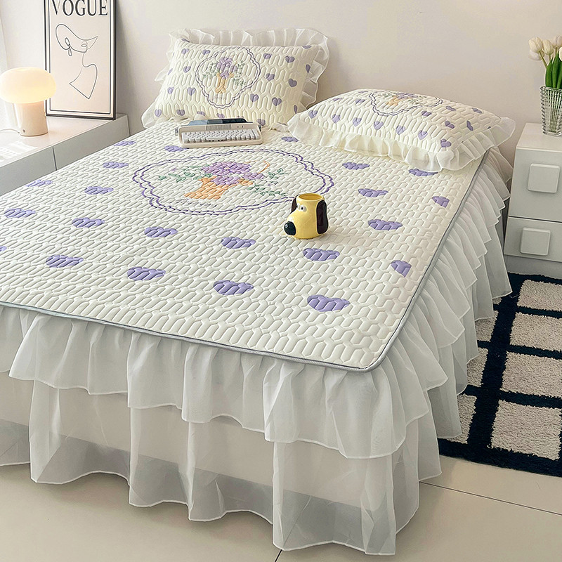 2024Váy Giường Ren Lớn Mới, Thảm Cao Su Dày Dặn, Bộ Ba Mảnh