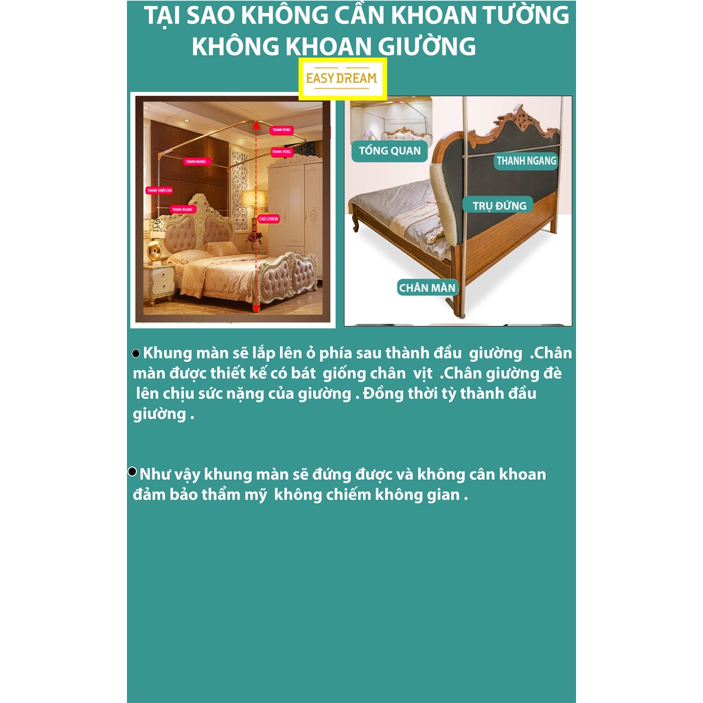 Mùng khung công chúa không khoan tường - Màn khung cao cấp EASY DREAM chống muỗi
