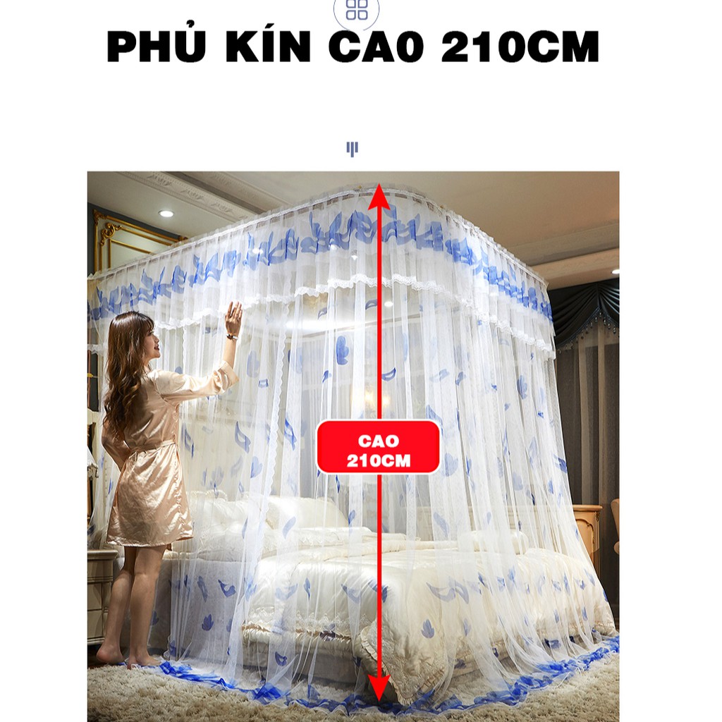 Màn khung không khoan tường Mùng Công chúa ròng rọc  Khung inox , Vải tuyn lưới mắt nhỏ  chống muỗi chống