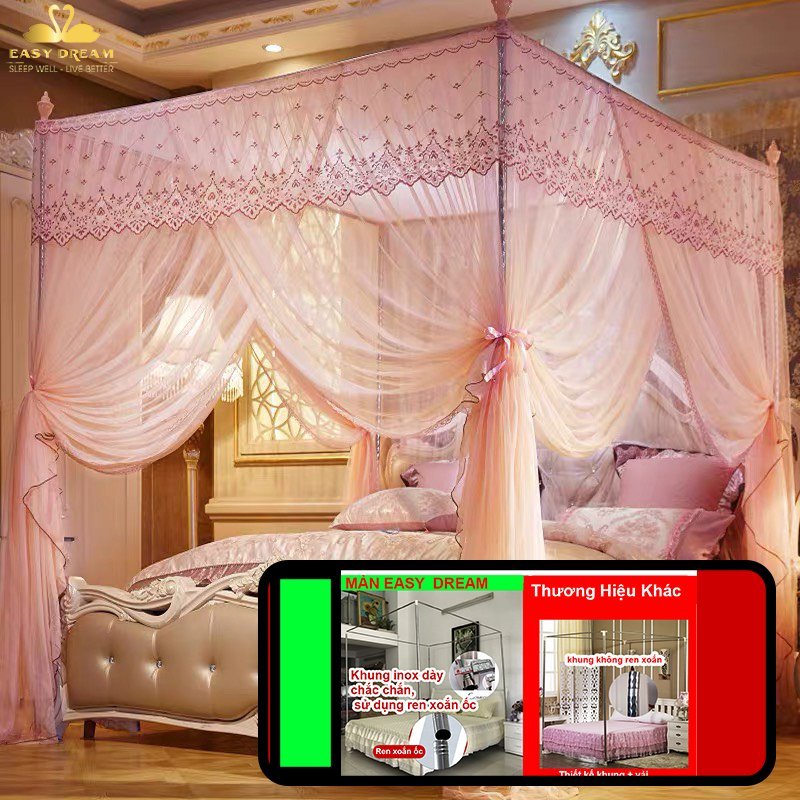 Màn khung không khoan tường , mùng ngủ công chúa chống muỗi cao cấp EASY DREAM